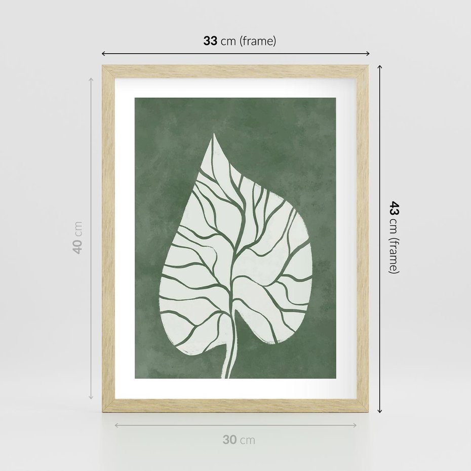Plakat w ramie 30x40 - Migotliwe Wnętrze Zieleni - zielony plakat, roślinne motywy - rama drewno