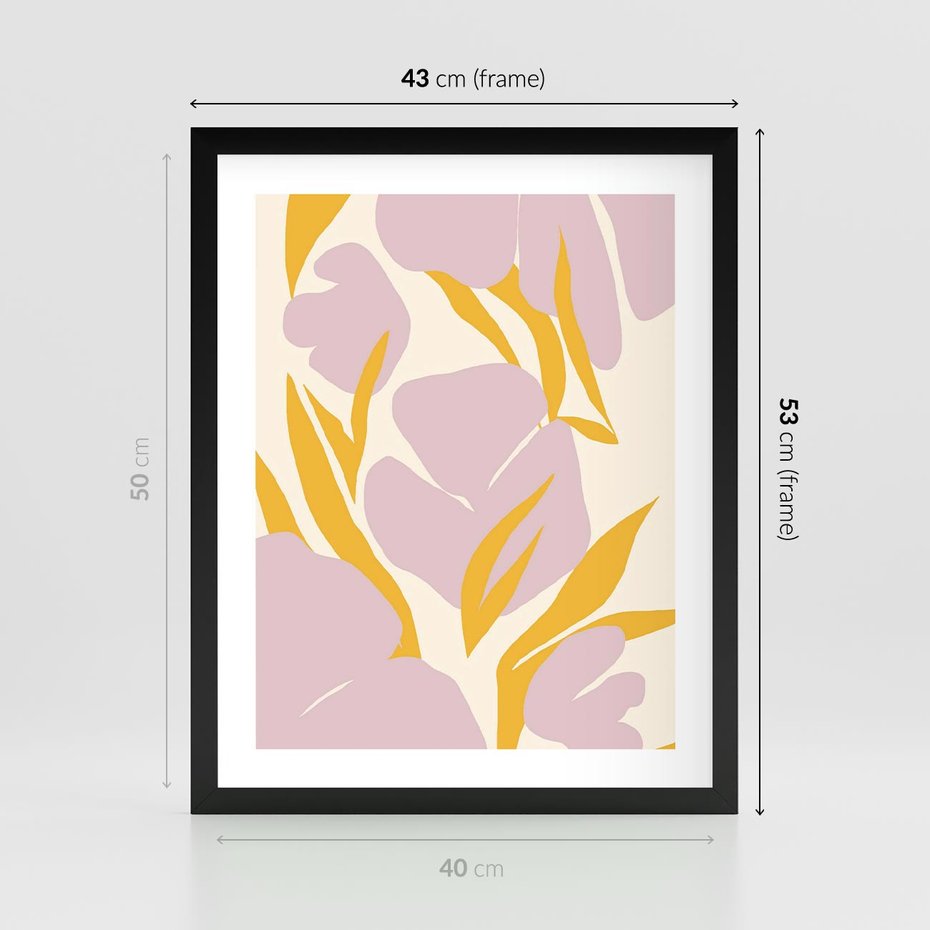 Plakat w ramie 40x50 - Migocące Wibracje - abstrakcyjne kwiaty, pastelowe kolory - rama czarna