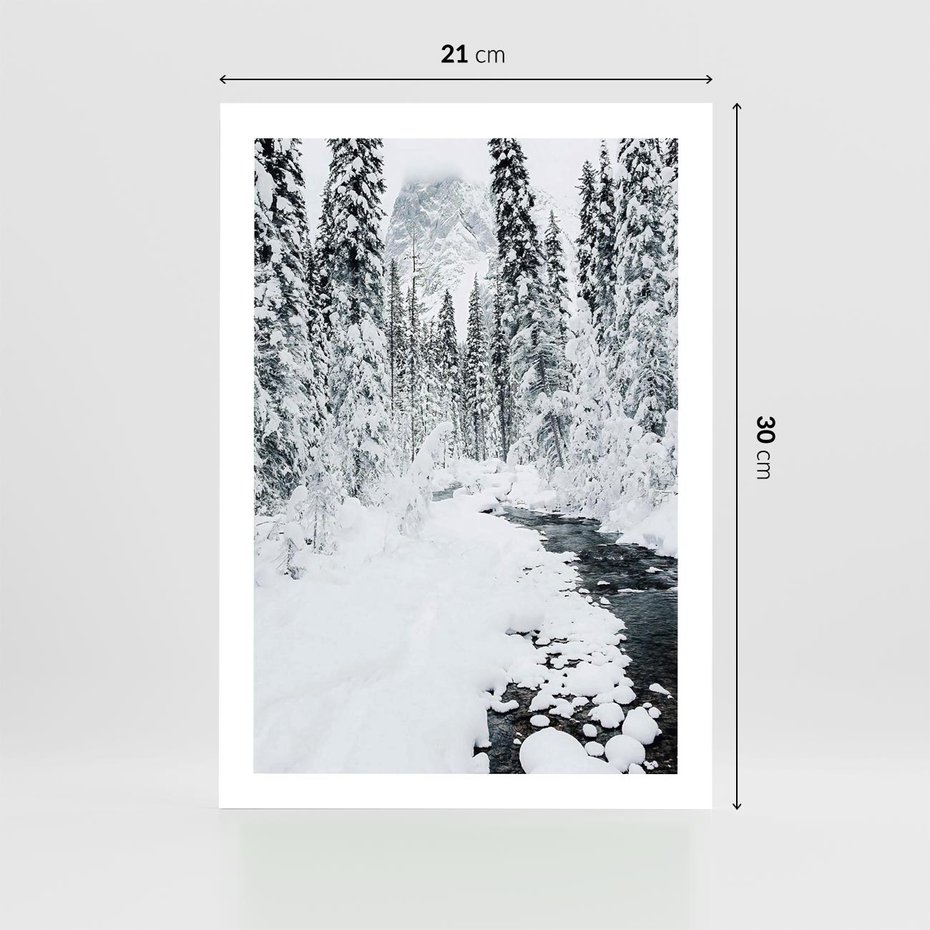 Plakat bez ramy 21x30 - Spokój Zimowego Lasu w Górach - zima w lesie, w górach