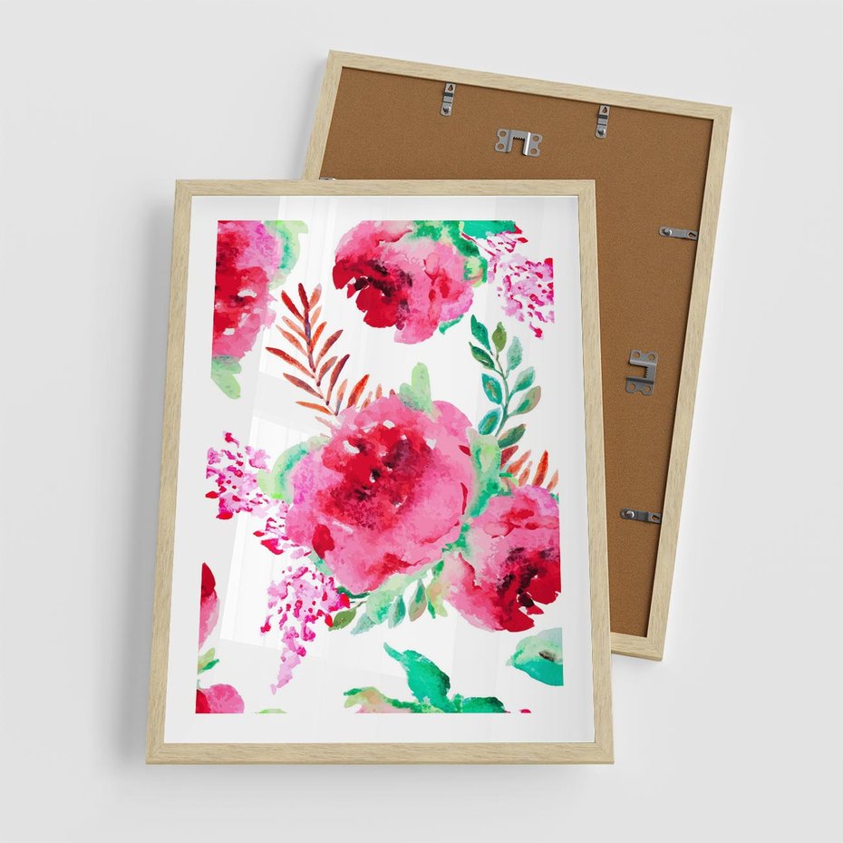 Plakat w ramie 50x70 - Delikatna Akwarela - kwiaty, akwarela - rama drewno
