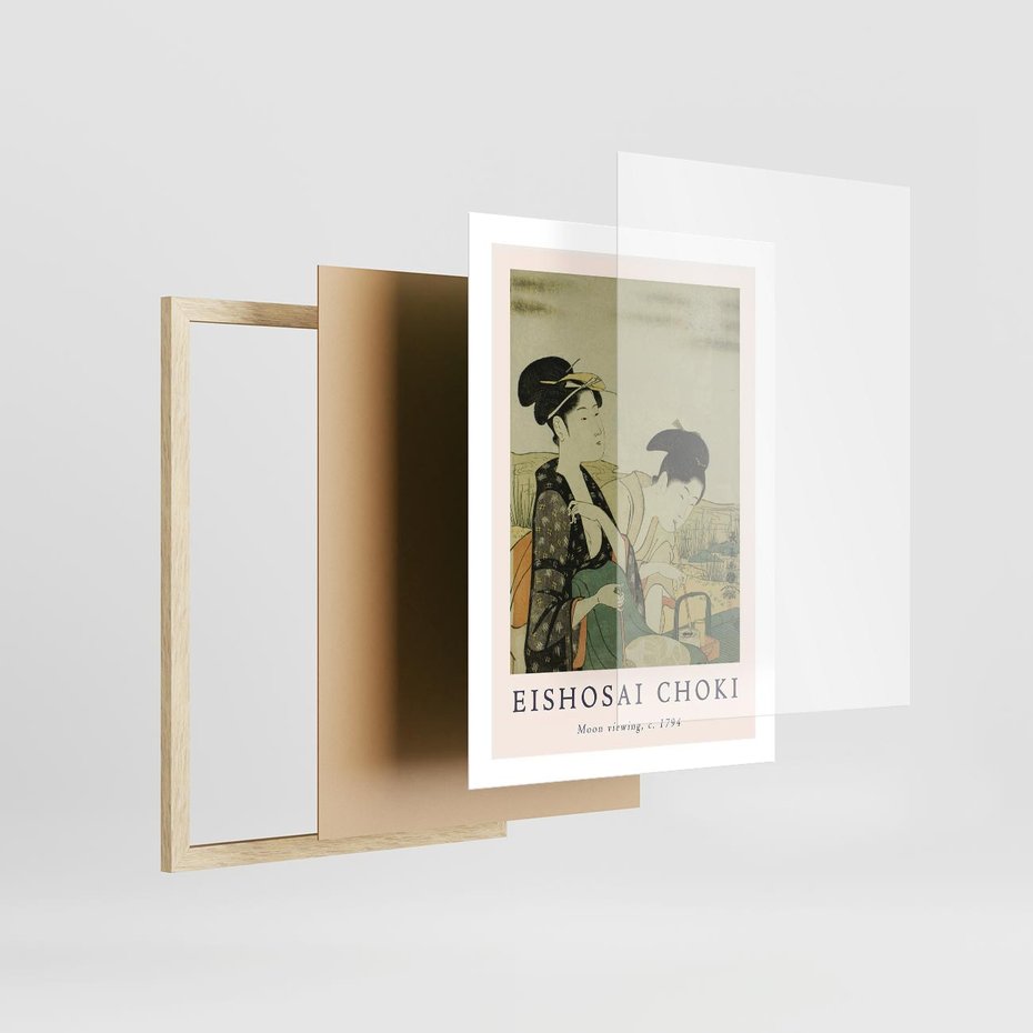 Plakat w ramie 50x70 - Rycina Eishosai Choki - staraa chińska rycina, eishosai choki - rama drewno