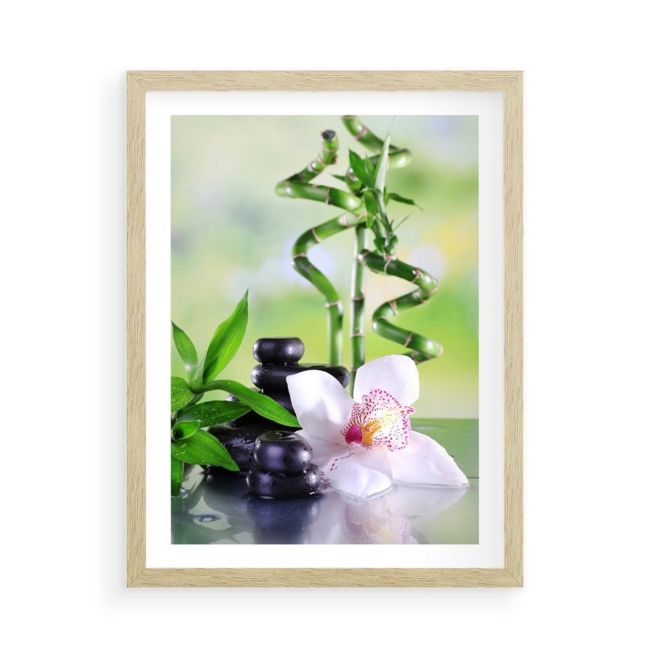 Plakat w ramie 50x70 - Spa pełne kwiatów i relaksu - spa, kwiat - rama drewno
