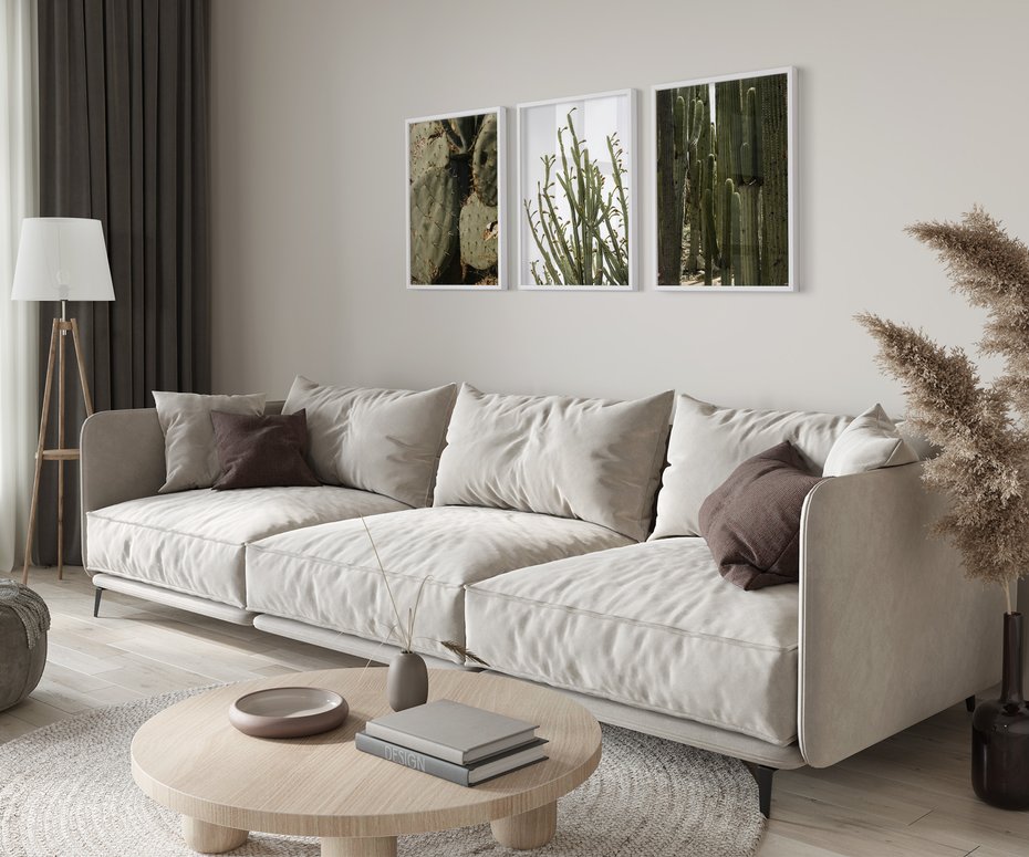 Zestaw obrazy w ramie 50x70 galeria - Kaktusy, sukulenty, opuncja, boho - rama biała