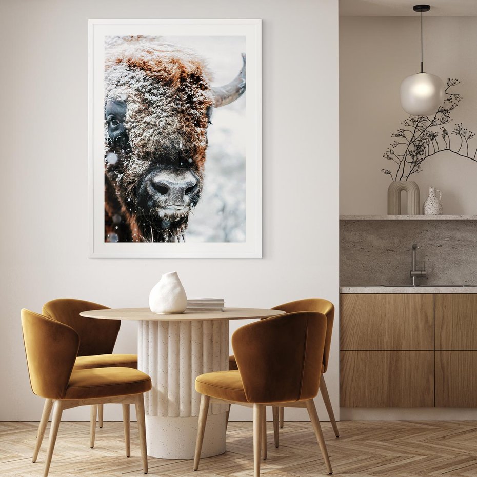 Plakat bez ramy 30x40 - Żubr w Krainie Śniegu - żubr, zima