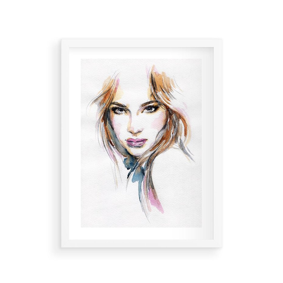 Plakat w ramie 30x40 - Abstrakcyjny portret kobiecy - grafika, kobieta - rama biała