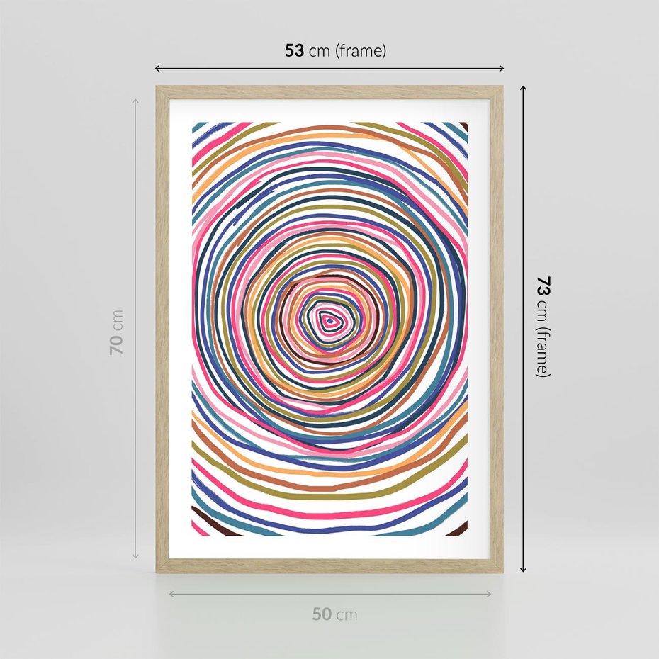 Plakat w ramie 50x70 - Cyrkulująca Harmonia - kolorowe etniczne wzory, tęczowe żywe kolory - rama drewno