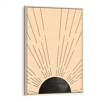 Obraz w ramie 80x120 - Migocące Kształty Promieni - boho czarne słońce, nowoczesna grafika - rama drewno