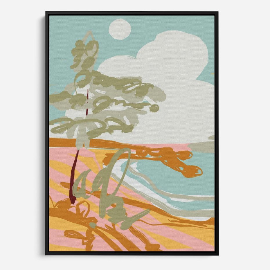 Obraz w ramie 50x70 - Spokojny Wiatr - pastelowy krajobraz, nowoczesny plakat - rama czarna