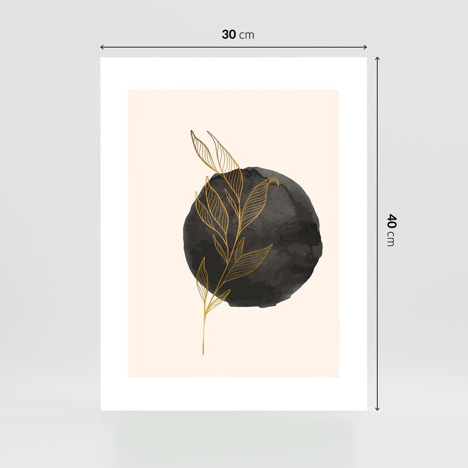 Plakat bez ramy 30x40 - Złota Gałązka na Tle Akwarelowej Ciemności - złota gałązka, czarna plama akwarelowa w tle