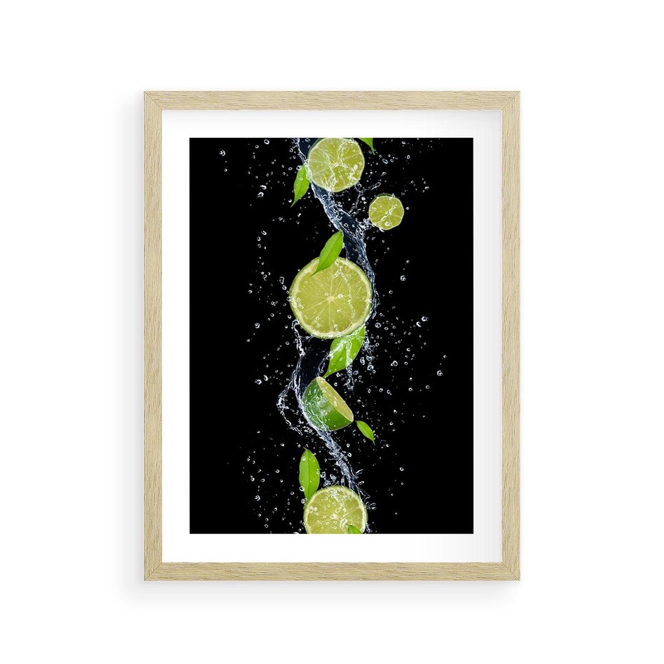 Plakat w ramie 30x40 - Świeżość Cytrusów - limonki, cytryny - rama drewno