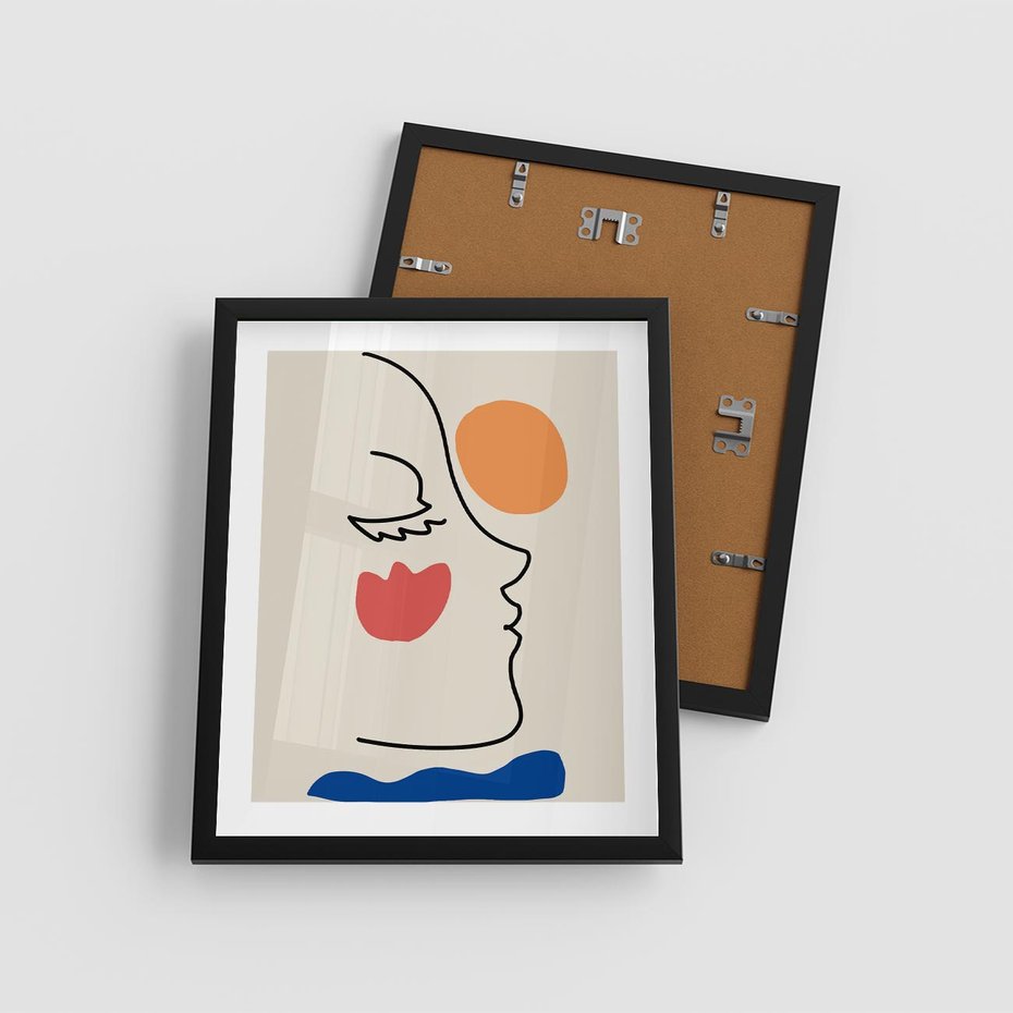 Plakat w ramie 40x50 - Taniec Przenikających Plam - abstrakcyjny obraz, przypomina twarz - rama czarna