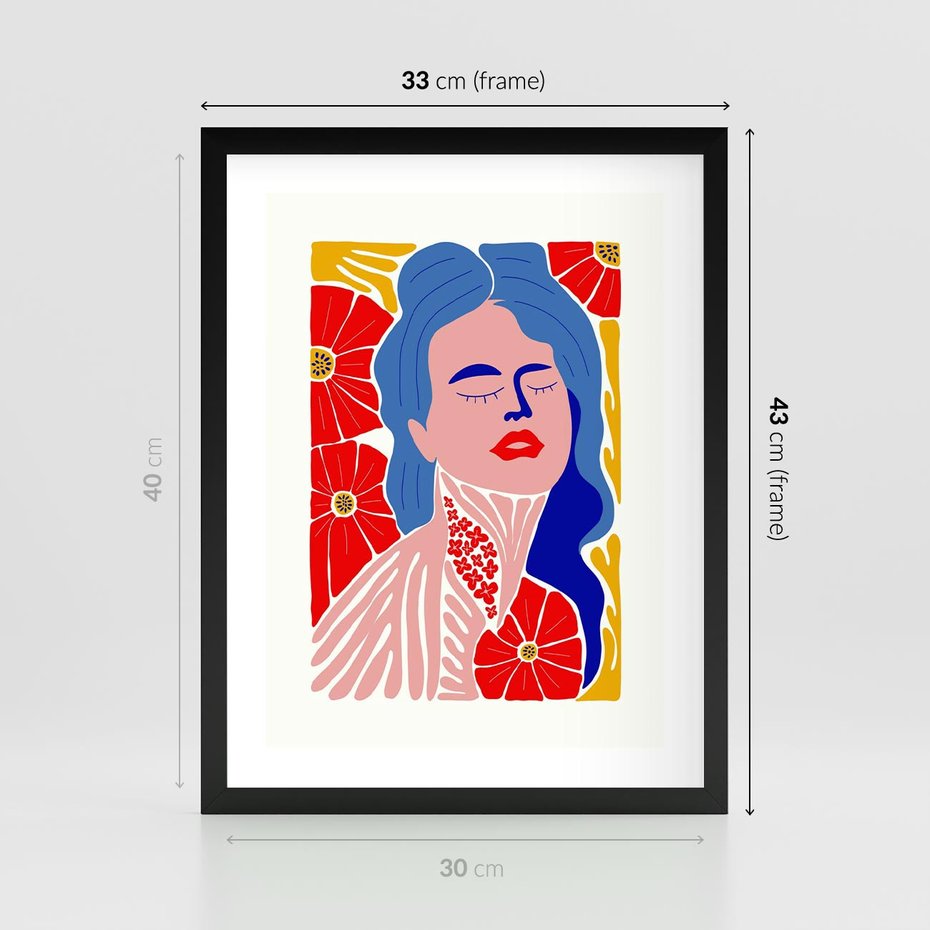 Plakat w ramie 30x40 - Nowoczesna Twarz - nowoczesna grafika, kolorowa twarz kobiety - rama czarna