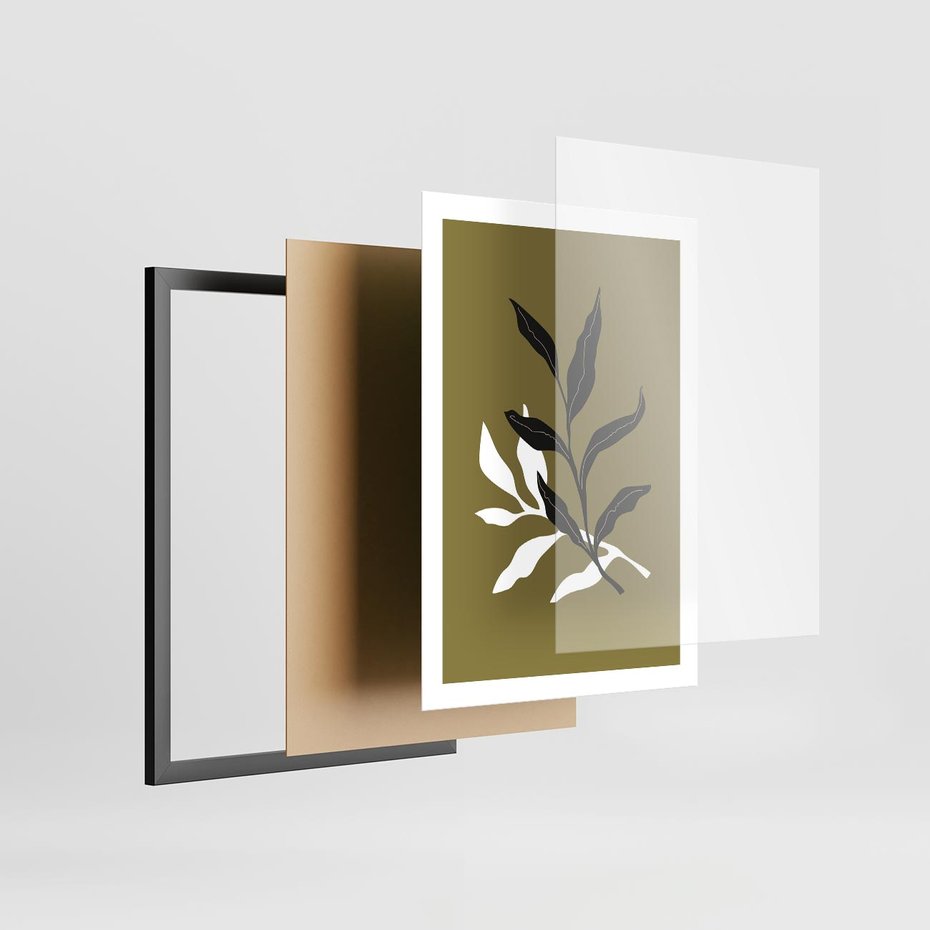 Plakat w ramie 50x70 - Wewnętrzne Odsłony - liście, gałązki - rama czarna