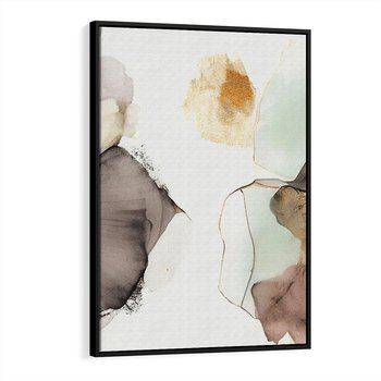 Obraz w ramie 50x70 - Nowoczesne Elegancje - akwarela, złote linie i plamy - rama czarna