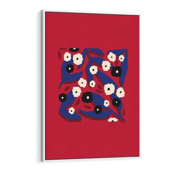 Obraz w ramie 50x70 - Kolorowe Przenikanie - abstrakcyjna kwiatowa kompozycja, czerwone mocne tło - rama biała