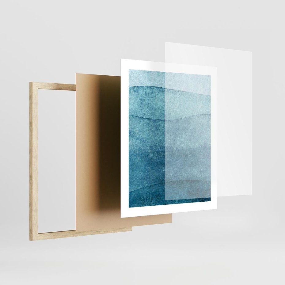 Plakat w ramie 40x50 - Kolorowe fale akwareli - akwarela, fale - rama drewno