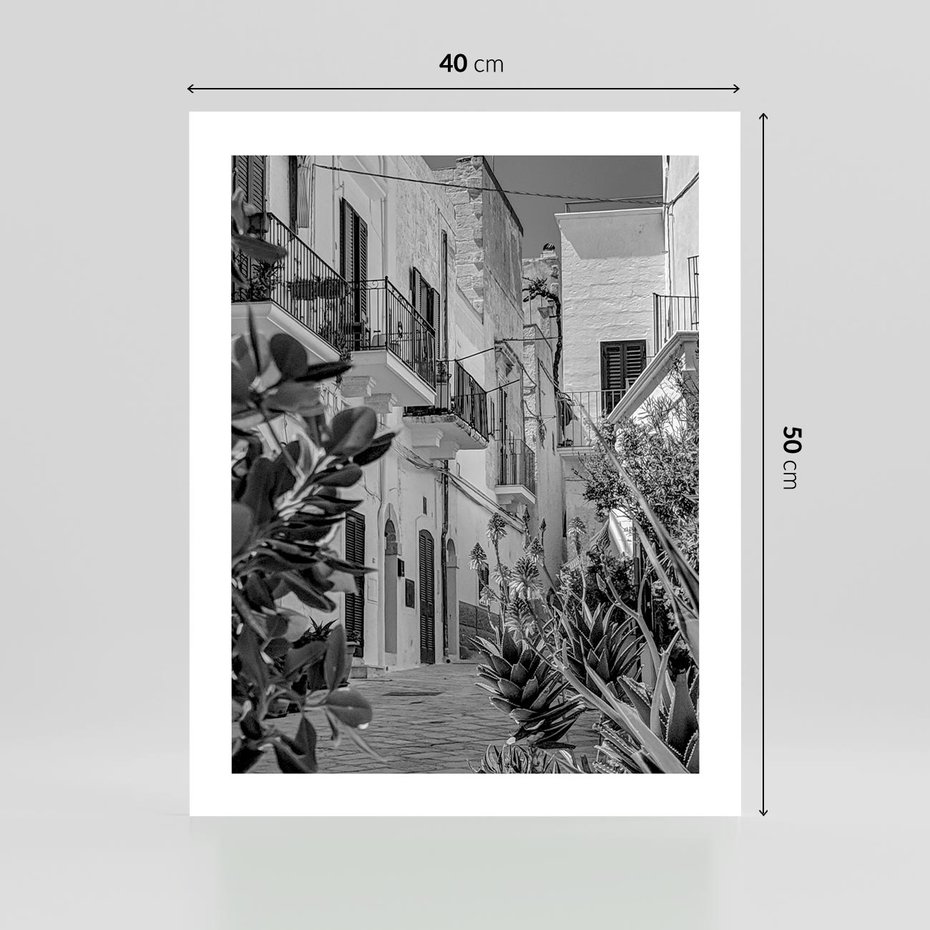 Plakat bez ramy 40x50 - Nadmorska Uliczka - czarno białe zdjecie, uliczka w nadmorskim mieście