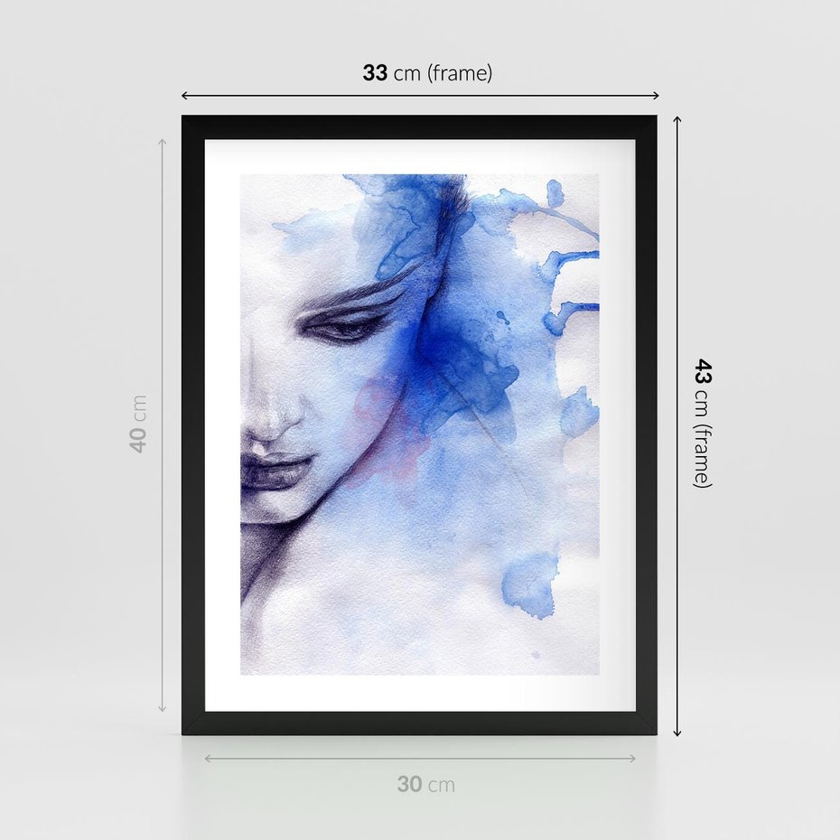 Plakat w ramie 30x40 - Graficzna magia kobiecej twarzy - grafika, kobieta - rama czarna