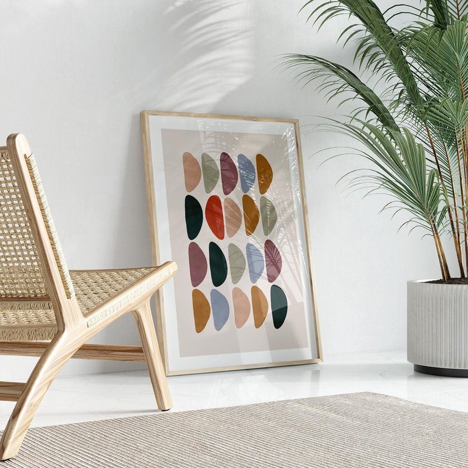Plakat w ramie 40x50 - Granice Boho - abstrakcyjny obraz, geometryczna kompozycja - rama drewno