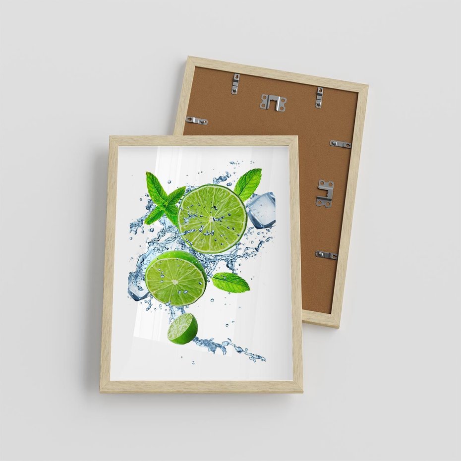 Plakat w ramie 30x40 - Świeżość i Witalność - limonka, owoce - rama drewno