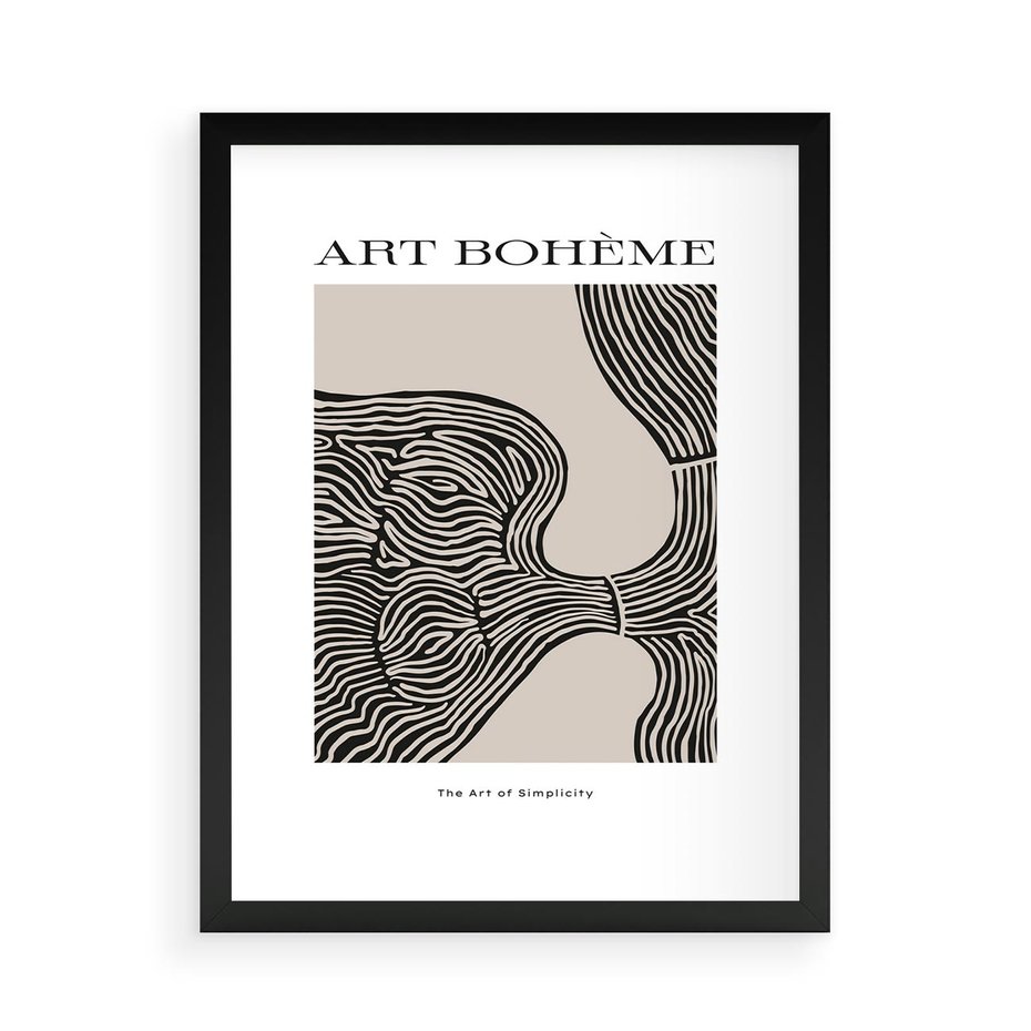 Plakat w ramie 50x70 - Wewnętrzne Zagadki Kształtów - sztuka minimalizmu, biało czarna rycina - rama czarna