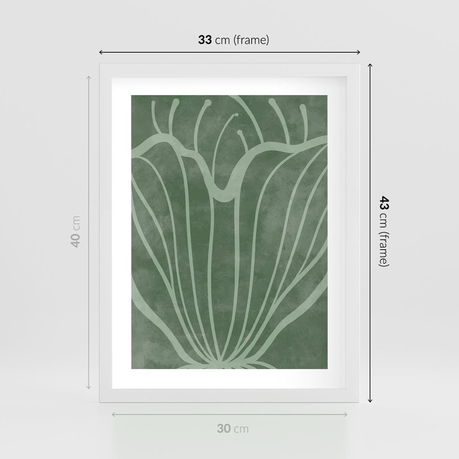 Plakat w ramie 30x40 - Zieleń Kształtująca Spokój - zielony plakat, roślinne inspiracje - rama biała