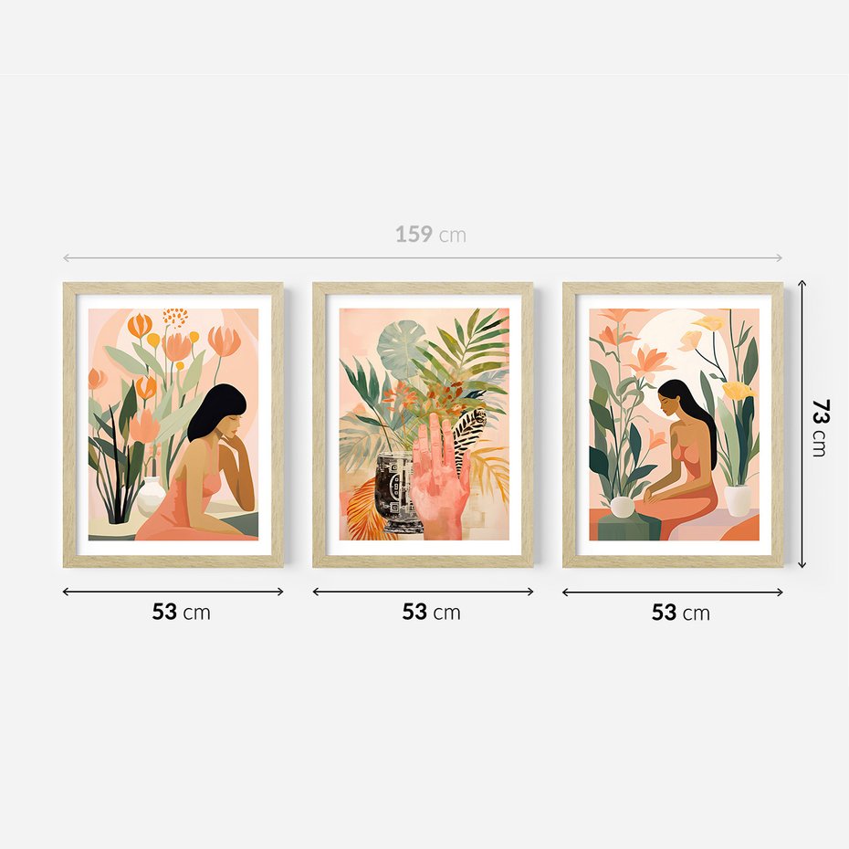 Zestaw obrazy w ramie 50x70 galeria - boho, liście, palmy, etniczne - rama drewno