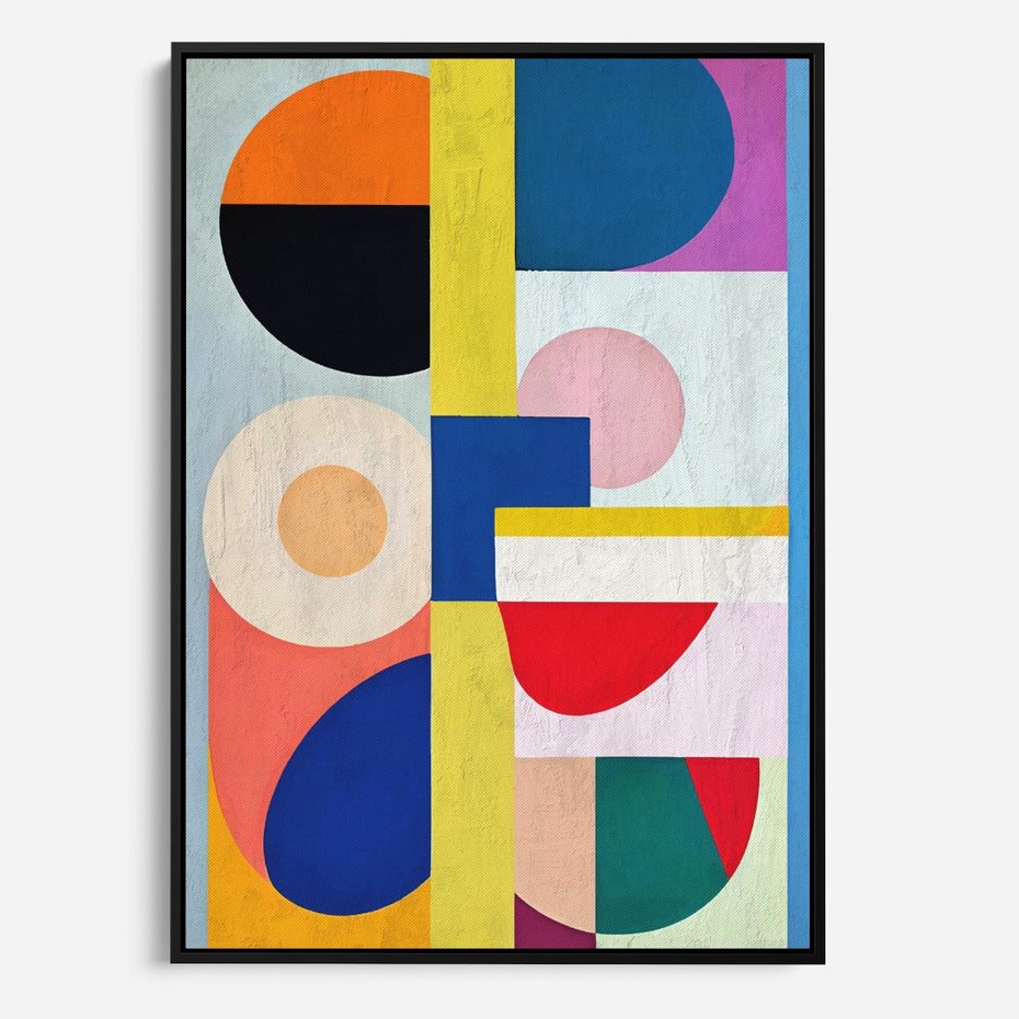 Obraz w ramie 70x100 - Harmonia Kolorowych Impulsów - abstrakcyjne geometryczne kształty, olejny obraz - rama czarna