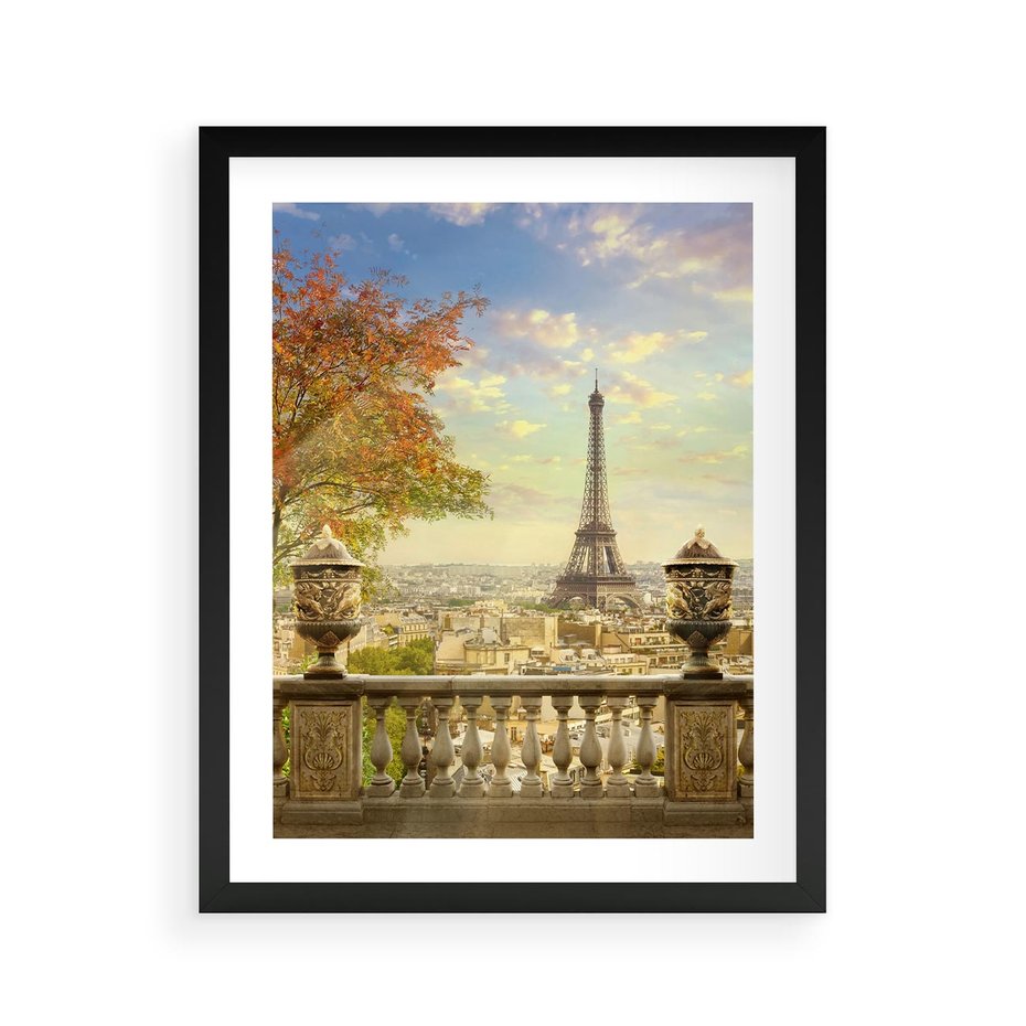 Plakat w ramie 40x50 - Paryż za Wieżą Eiffla - Paryż, Eiffla - rama czarna