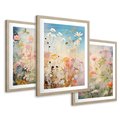 Zestaw obrazy w ramie 30x40 galeria - kwiaty, łąka, akwarela, boho - rama drewno