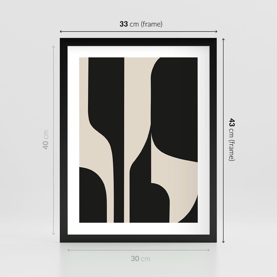 Plakat w ramie 30x40 - Abstrakcyjne Linie - boho plakat, rycina - rama czarna