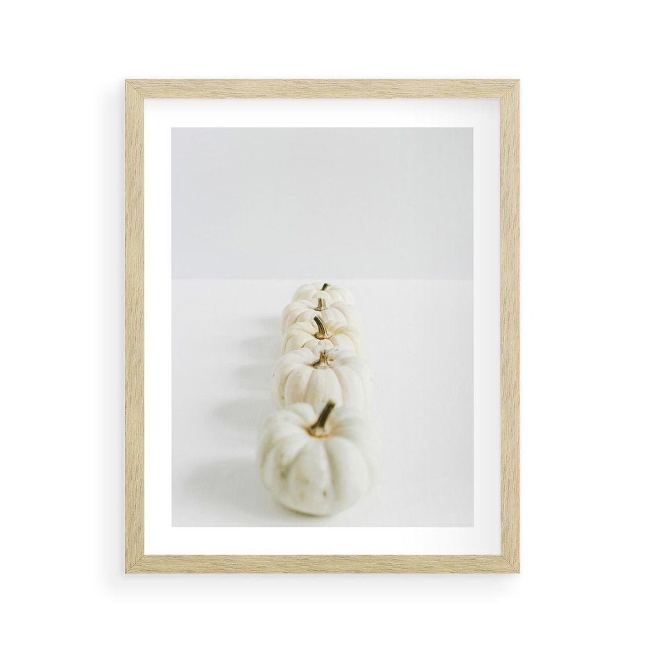 Plakat w ramie 40x50 - Białe Dynie - białe dynie, jesień - rama drewno