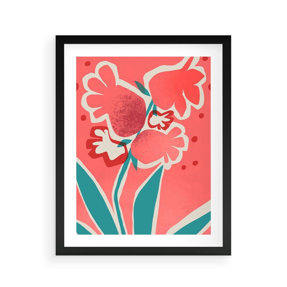 Plakat w ramie 40x50 - Rozkwitające Plamy i Formy - nowoczesny plakat, abstrakcyjne kwiaty - rama czarna