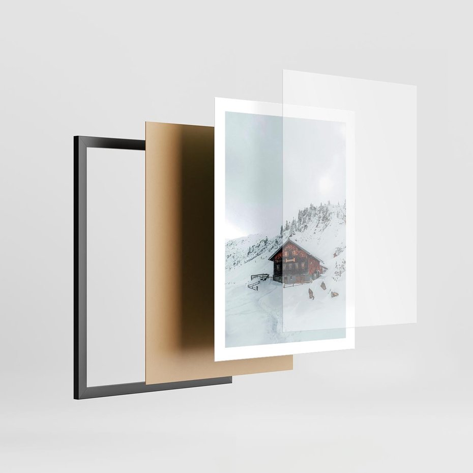 Plakat w ramie 50x70 - Zimowa Magia - domek, śnieg - rama czarna