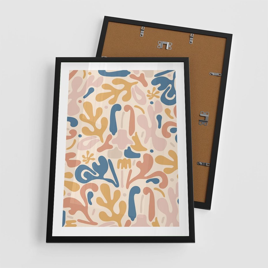 Plakat w ramie 50x70 - Symfonia Radosnych Barw - abstrakcyjne pastelowe formy, nowoczesna grafika w stylu boho - rama czarna