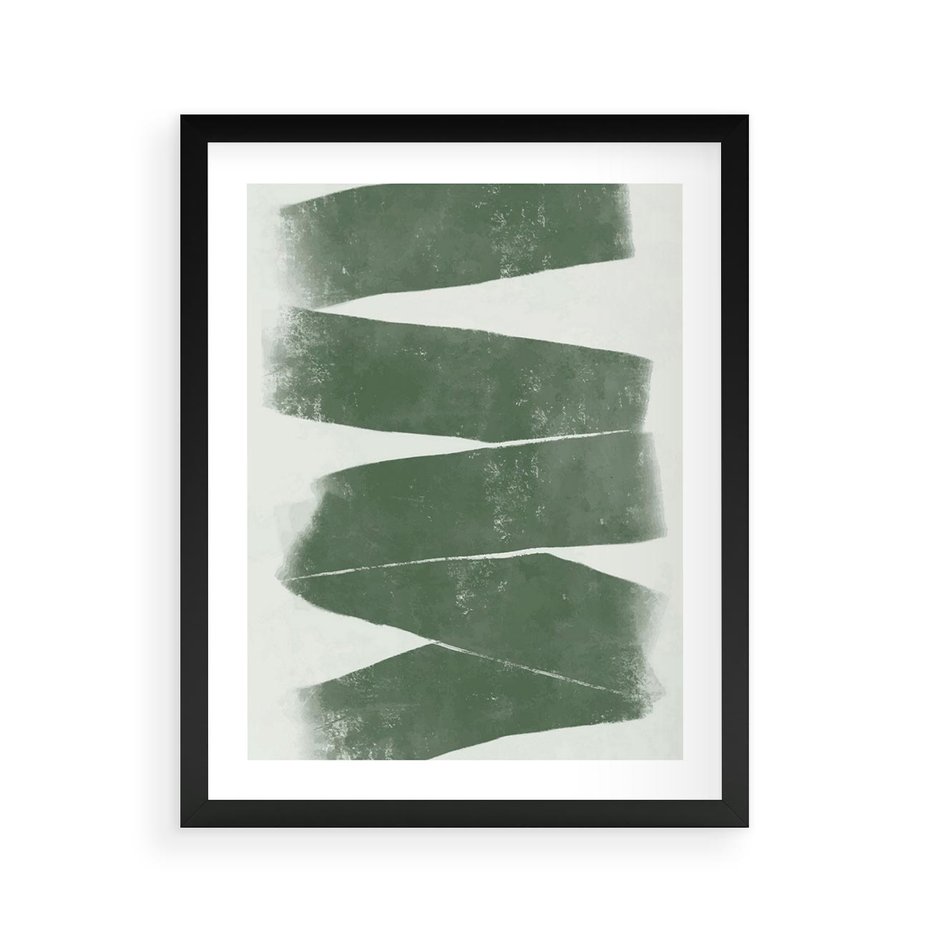 Plakat w ramie 40x50 - Zielone Refleksje - abstrakcja, zgaszony zielony kolor - rama czarna