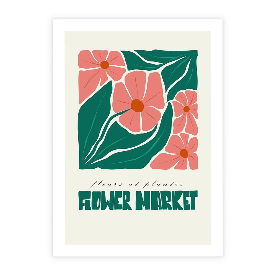 Plakat bez ramy 30x40 - Retro Inspiracja - minimalistyczna kwiatowa kompozycja, pastelowe kolory