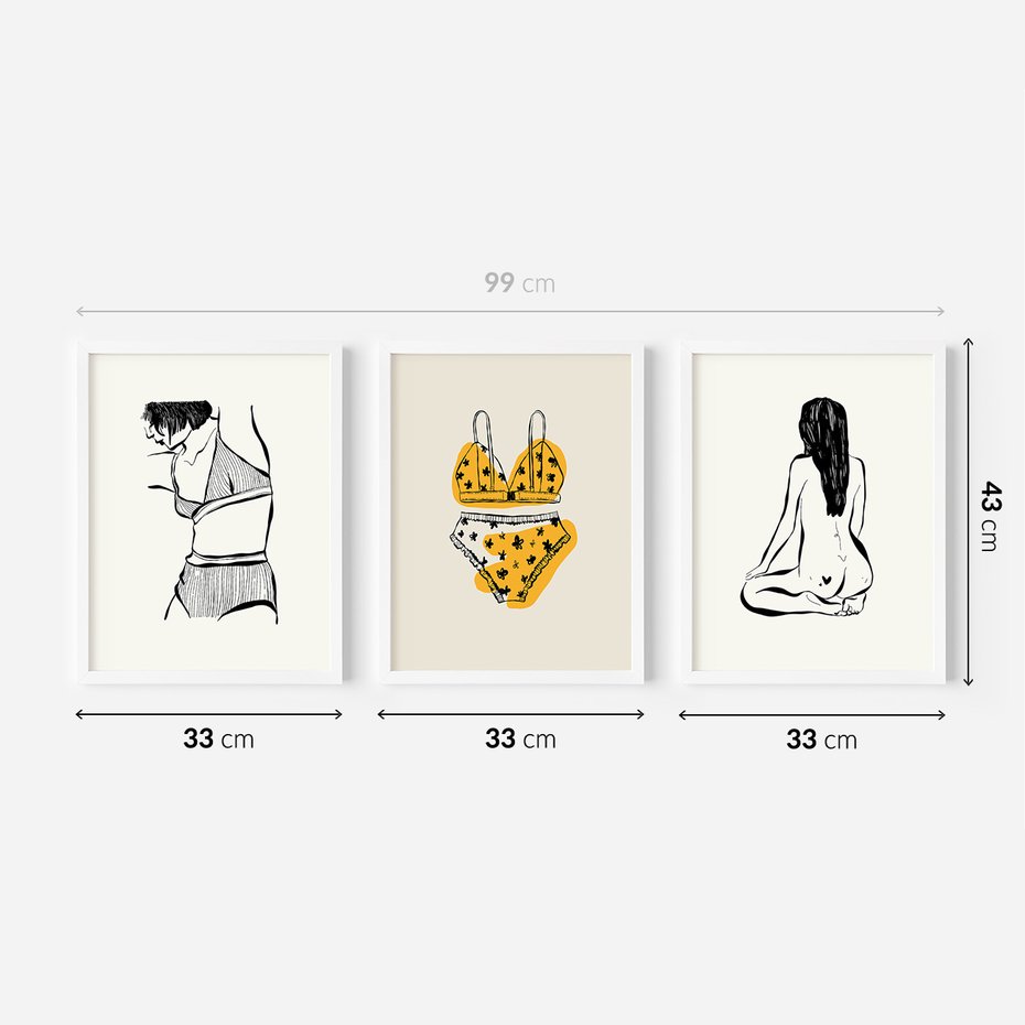 Zestaw obrazy w ramie 30x40 galeria - Kobiece, plakaty, bielizna, garderoba - rama biała