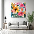 Obraz na płótnie 70x70 - Kwiatowy Impuls Kolorów - abstrakcyjne kolorowe kwiaty, szkic
