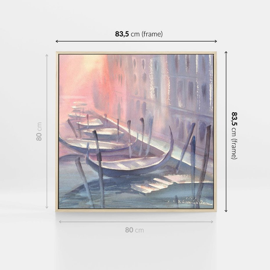 Obraz w ramie 80x80 - Romantyczne Zachody - akwarelowy rysunek, stonowane pastelowe kolory - rama drewno