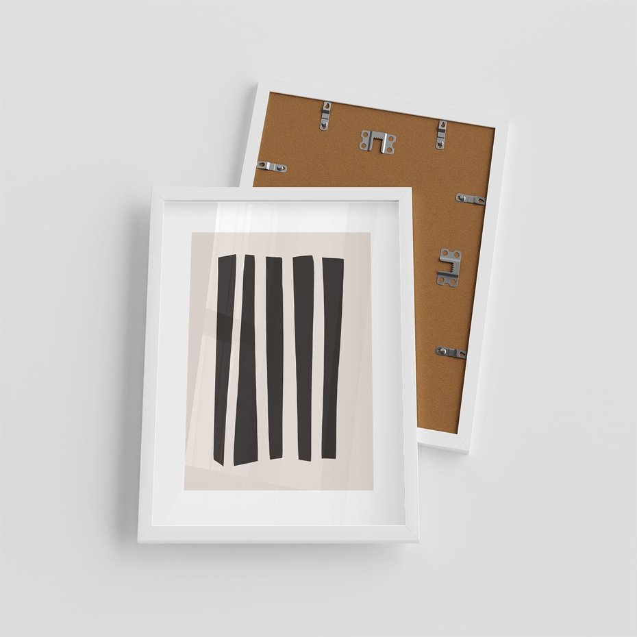 Plakat w ramie 30x40 - Migotliwa Transformacja Form - minimalizm, czarne pasy - rama biała