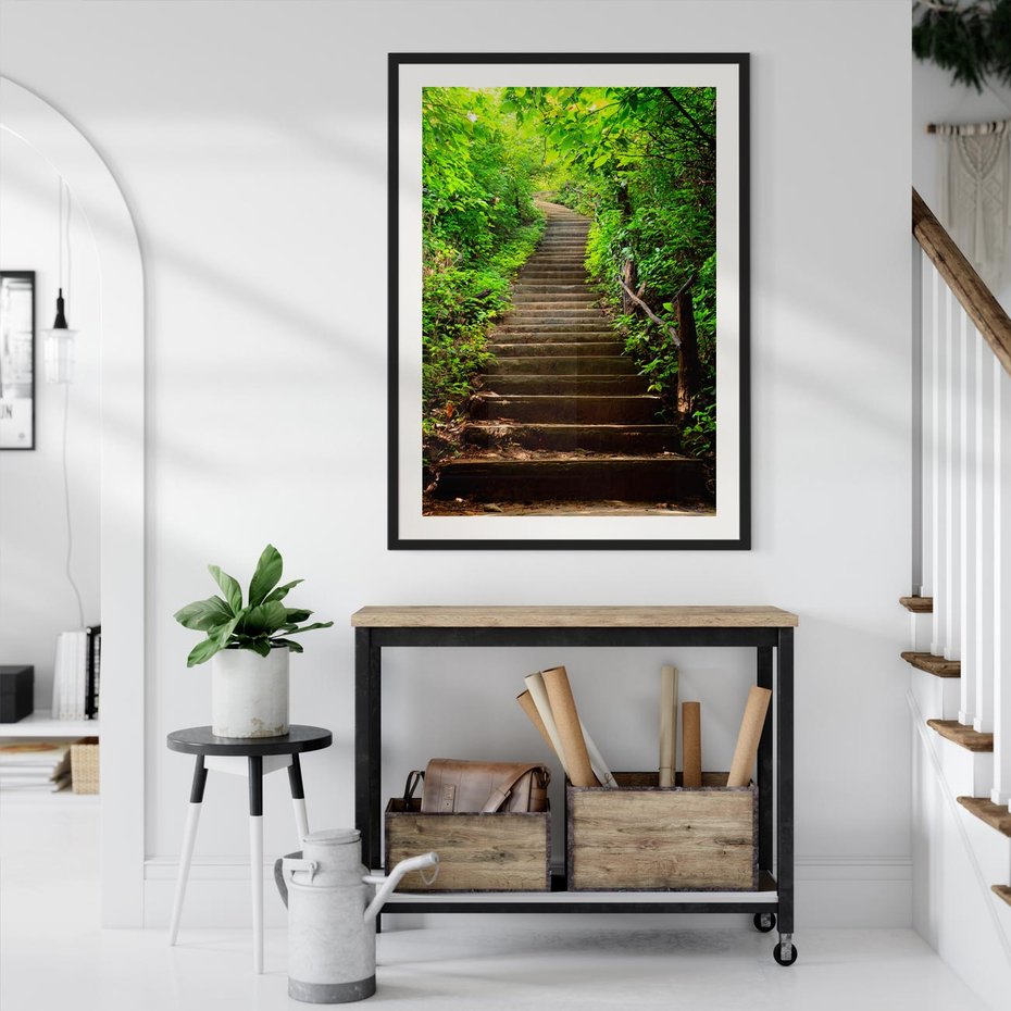 Plakat bez ramy 50x70 - Lasowa ścieżka pełna tajemnic - ścieżka, schody