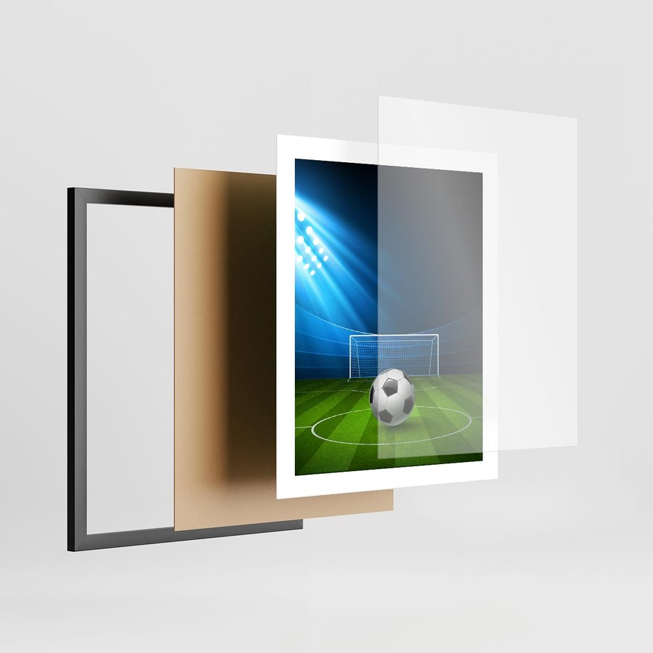 Plakat w ramie 40x50 - Piłkarska ekscytacja w momencie gola - piłka, nożna - rama czarna