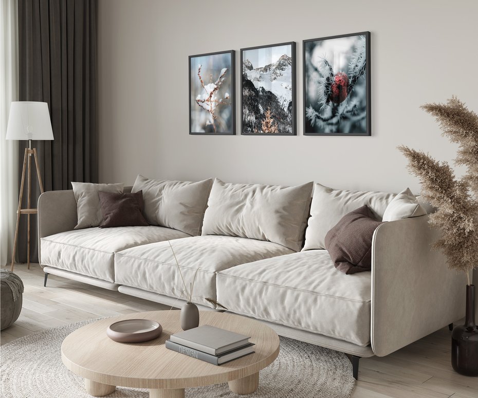 Zestaw obrazy w ramie 30x40 galeria - Zima, w, górach, gałązki - rama czarna