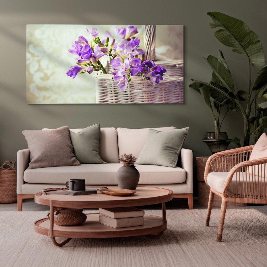 Obraz na płótnie 120x60 - Kwiatowy koszyk - kwiaty, koszyk