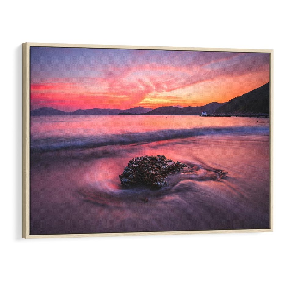 Obraz w ramie 120x80 - Zaklęty Zachód - magiczny zachód słońca, fioletowe - rama drewno