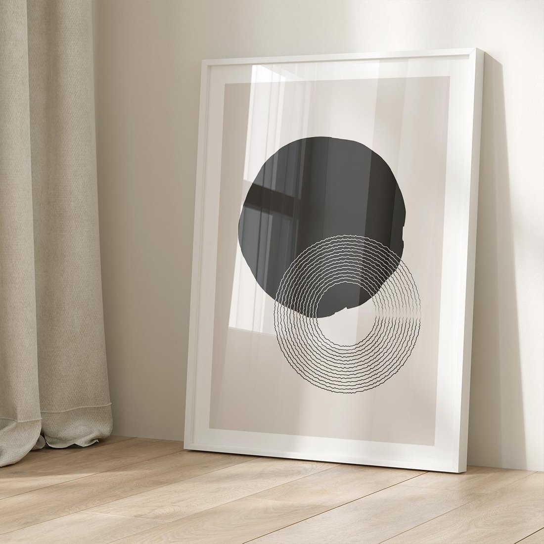 Plakat w ramie 50x70 - Migotliwa Opowieść - abstrakcyjna kompozycja, okręgi - rama biała