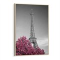 Obraz w ramie 80x120 - Różowy Paryż - czarno białe zdjęcie, wieża eiffla - rama drewno