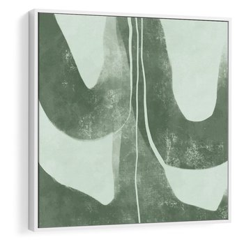Obraz w ramie 80x80 - Nurtująca Kompozycja Zieleni - abstrakcyjne delikatne zielone linie, podobne do gałęzi kwiatów - rama biała