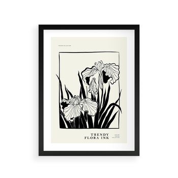 Plakat w ramie 50x70 - Spojrzenia na szkicowaną przeszłość - kwiaty, typografia - rama czarna